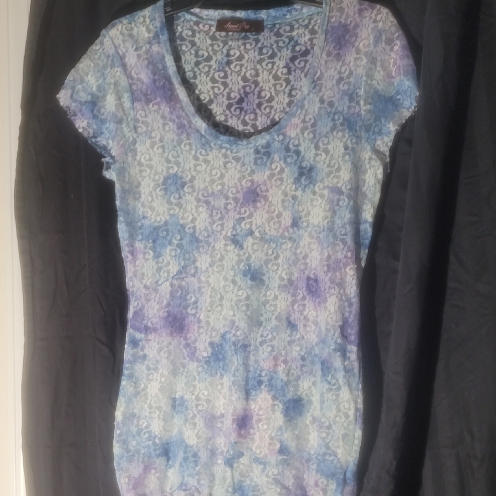 Sweet Pea Blue and Purple Fitted Cap Sleeve Tee